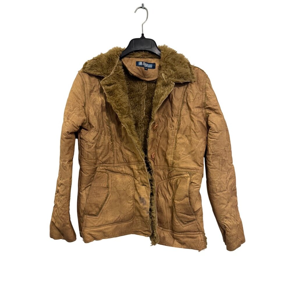 Vintage B.B Jeans Faux Suede Fur Lined Womens Jacket Size Medium Tan